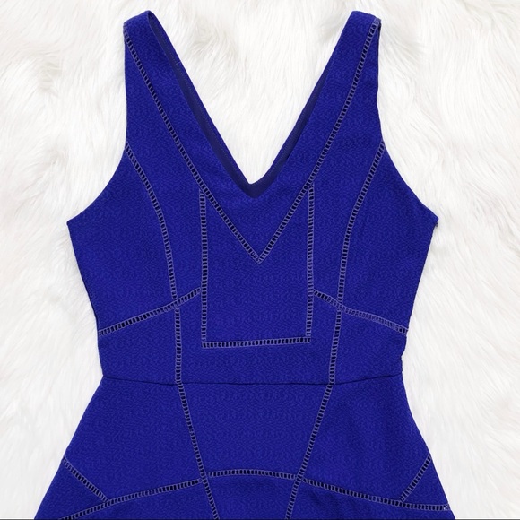 Anthropologie Cobalt Blue Eyelet Embroidered Fit and Flare Sleeveless Dress - Picture 6 of 10